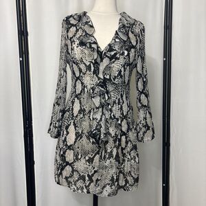 VTG Y2K Sheer Snake Luxe Mob Wife Maximalist Ruffle Lace Women’s Long Top XLarge